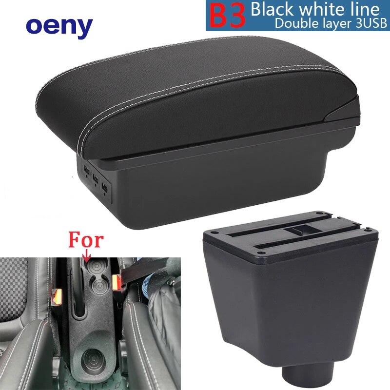 For Renault Clio 4 Captur Armrest For Renault Captur armrest box accessories Storage box cup holder ashtray USB LED: B3 Black white 3USB