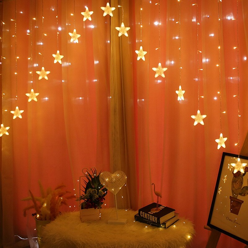 16 Star String Lights LED Lantern Pentagram Inverted V Curtain Lights For Festive Bedroom Home Party Decoration EU Plug