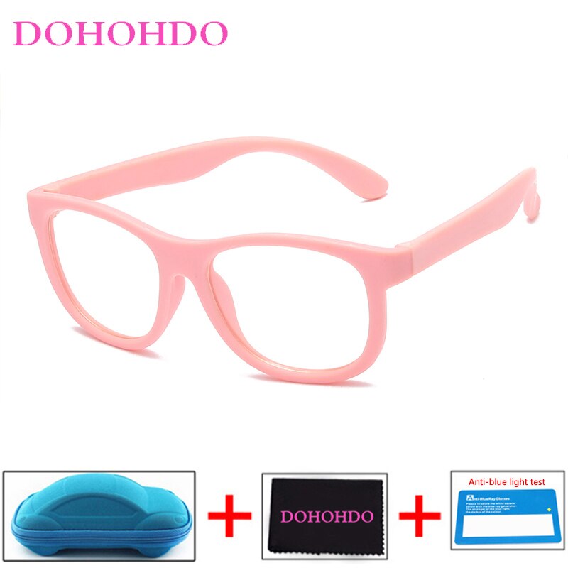 Blauw Licht Bril Kinderen Blokkeren Computer Brillen Kids Meisjes Transparante Zachte Siliconen Frame UV400 Okulary Met Case: pink-B
