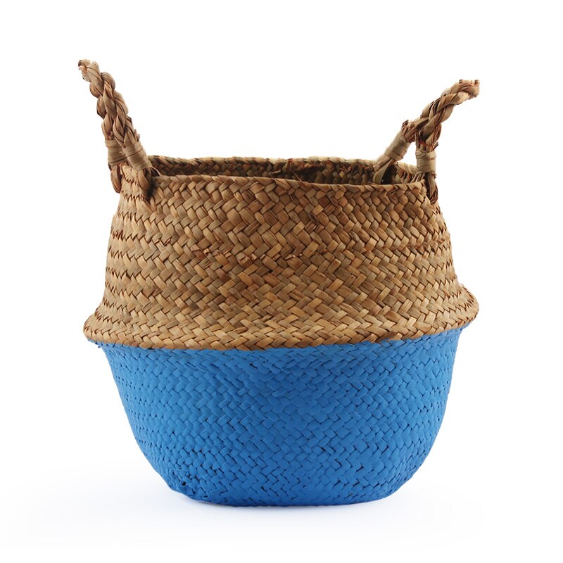 14 Colors Panier Osier Foldable Handmade Storage Basket Wicker Rattan Seagrass Straw Flower Pot Laundry Basket Cestas Mimbre