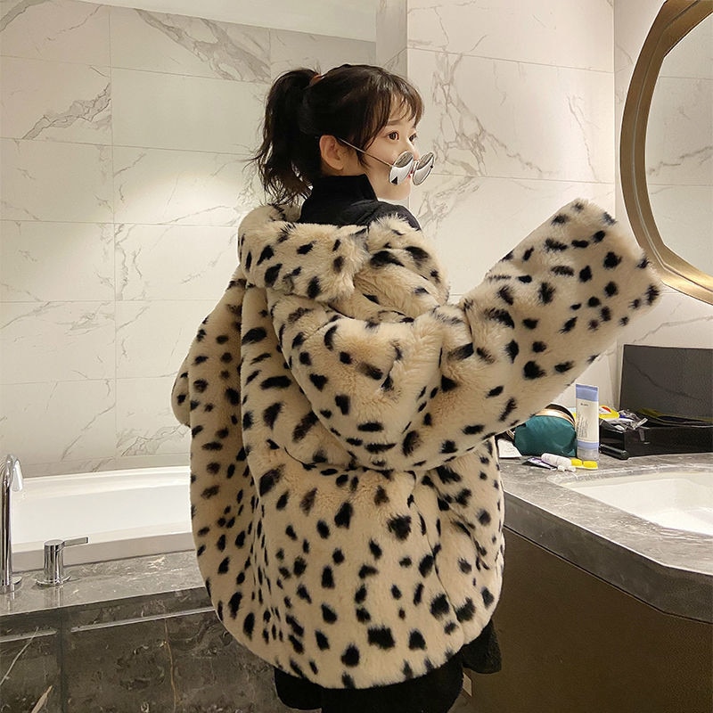 Casual Streetwear Leopard Print Faux Lamb Wool Coats Autumn Winter Loose Hip Hop Oversize Thicken Warm Jacket Women Outerwear