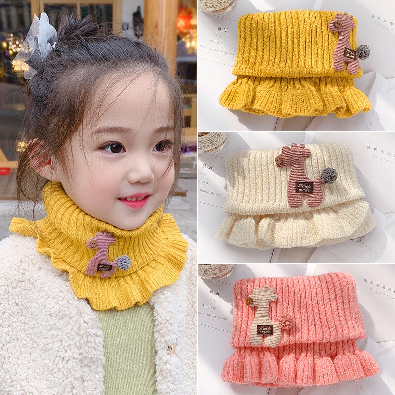 Bufanda de dibujos animados para niña, calentador de cuello con volantes de jirafa para niño, protección de salida, cuello elástico de punto, pañuelos de anillo redondo, novedad de primavera