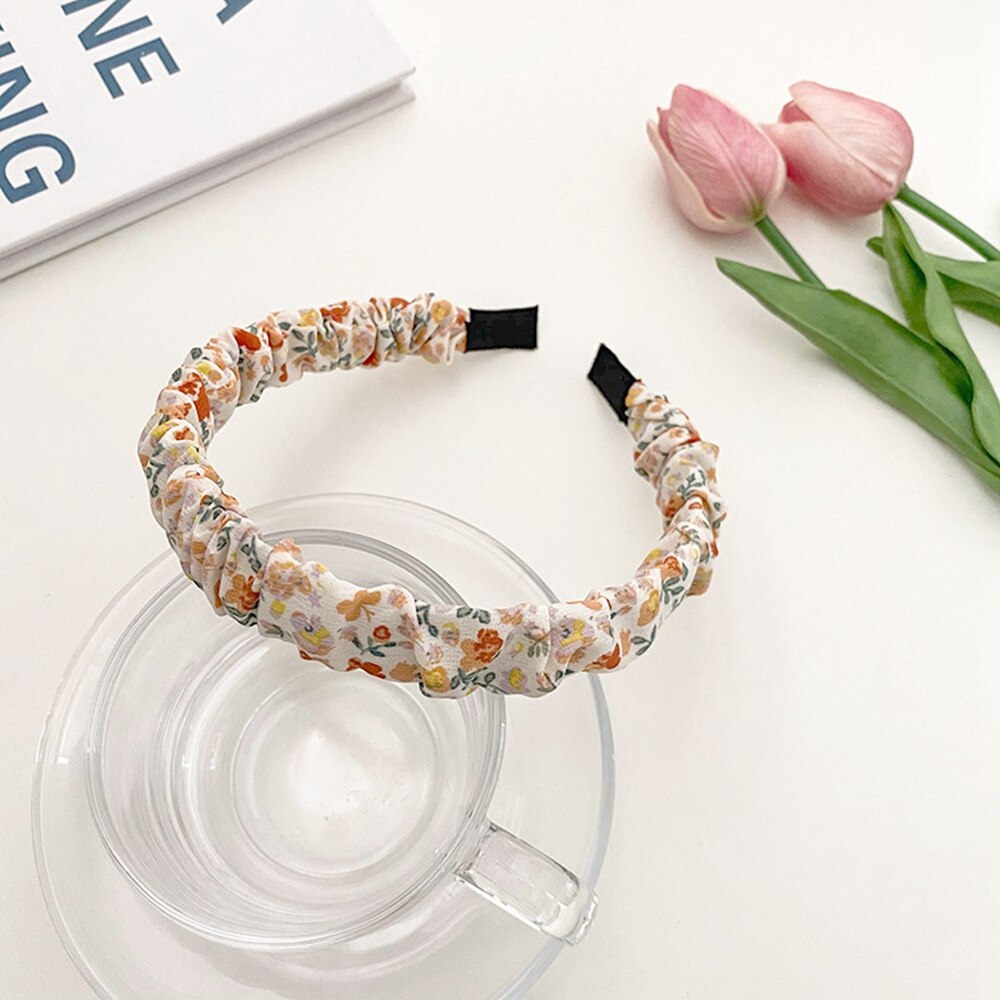 Zomer Baby Meisjes Snoep Kleine Kant Bloem Meisjes Hoofdbanden Kids Hoofd Hoepel Haarbanden Eenvoudige Geplooide Hoofddeksels Handgemaakte Accessoires: orange 2