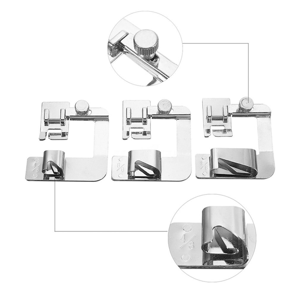 3Pcs Wide Hem Hemmer Adjustable Rolled Foot Set For Low Shank Domestic Sewing Machine Home Snap On Presser Feet Kit