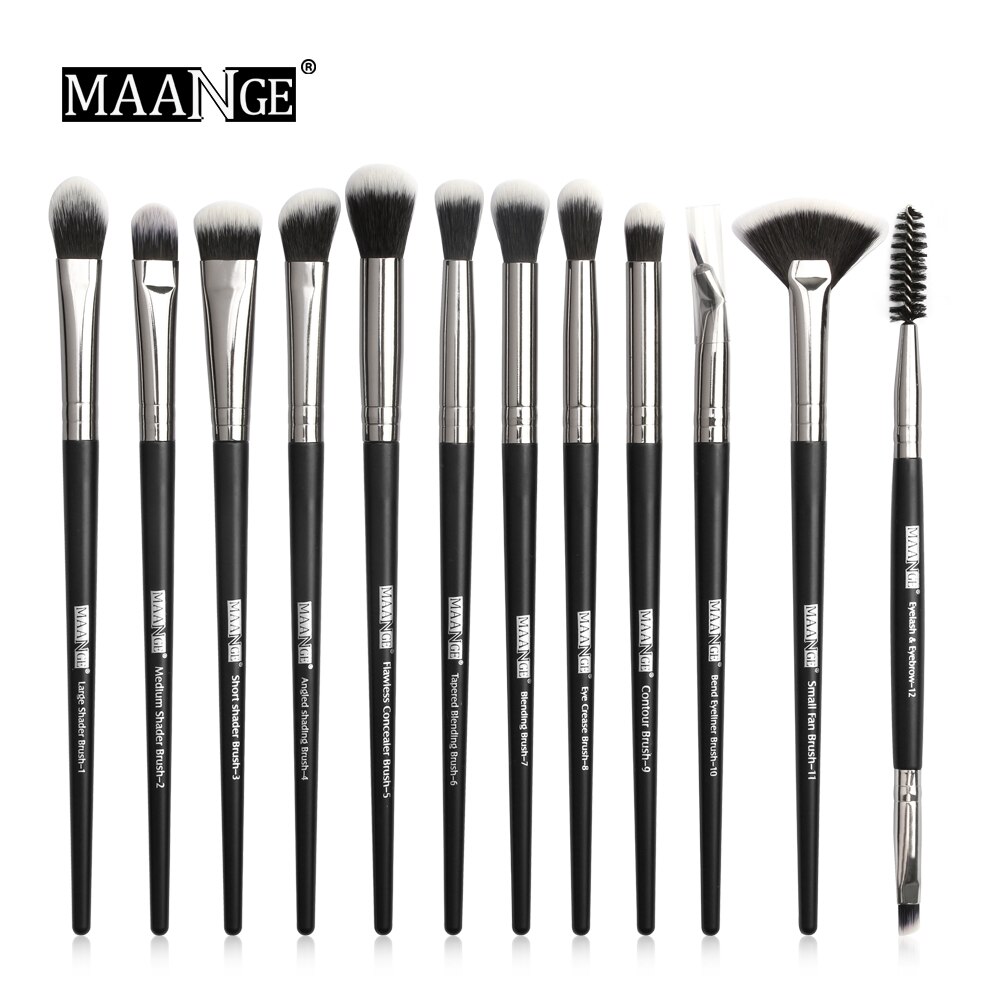 12 Stks/partij Make-Up Kwasten Set Oogschaduw Borstels Blending Eyeliner Wimper Wenkbrauw Borstels Voor Make-Up Brochas Maquillaje: Black