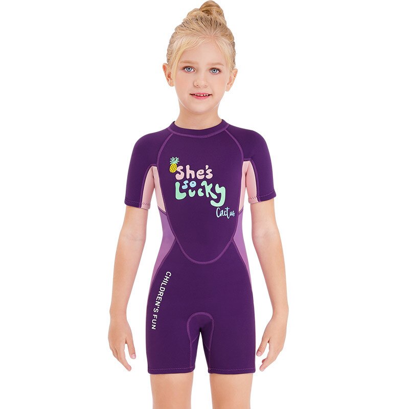 2.5mm Girls wetsuit shorty for kids girls One-piece wetsuit short-sleeved snorkeling surf jellyfish spring wetsuit: Purple / XXL