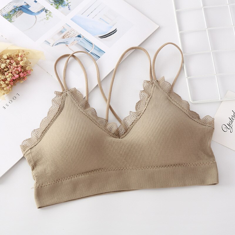 Sexy Kant Kant Bra Verpakt Vrouwen Vrouwen Ondergoed Dunne Schouder Riem Geen Stalen Ring Ondergoed: coffee