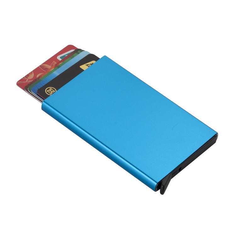 Stainless Steel Rfid Credit Card Holder Men Slim Anti Protect Travel ID Cardholder Women Wallet Metal Case Porte Carte: Blue