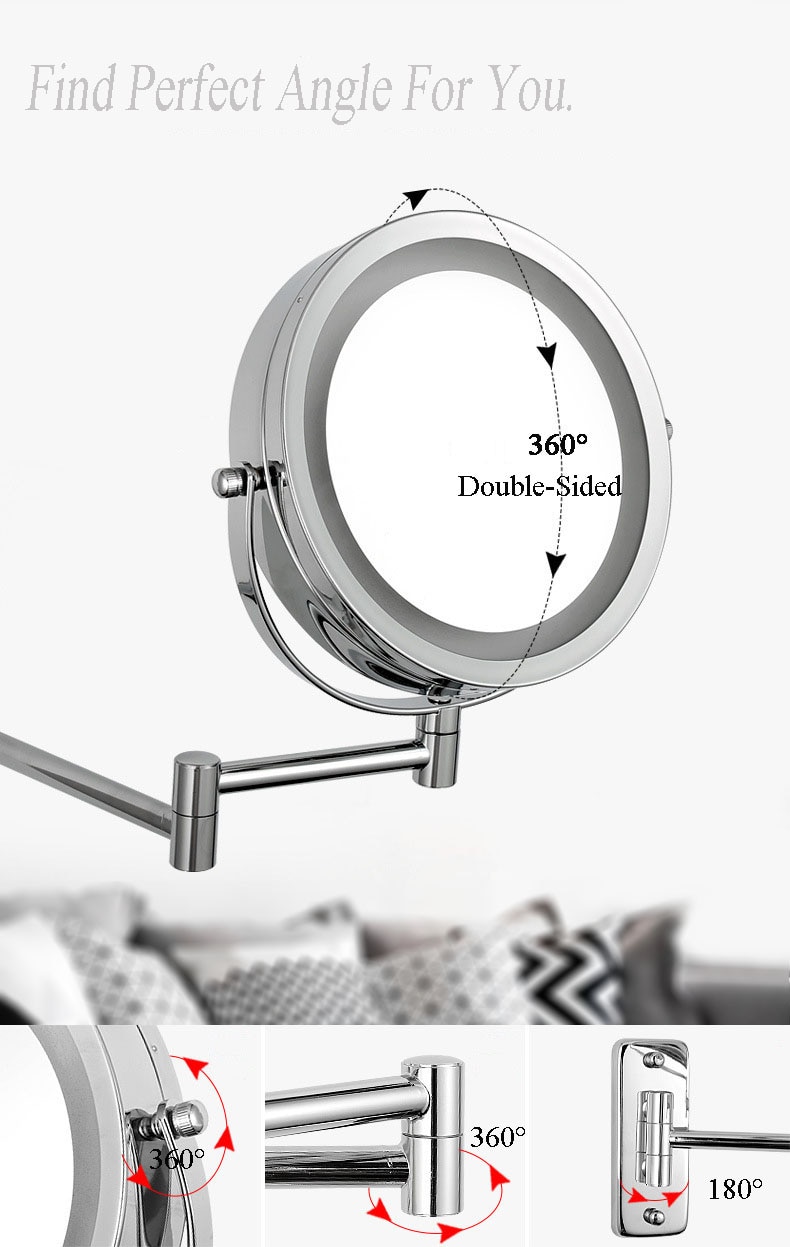 Bathroom Mirror, Wall Mounted Vanity Mirror with 10X Magnification, LED Touch Dimmer Vanity Mirror, Double Sided Cosmetic Mirror