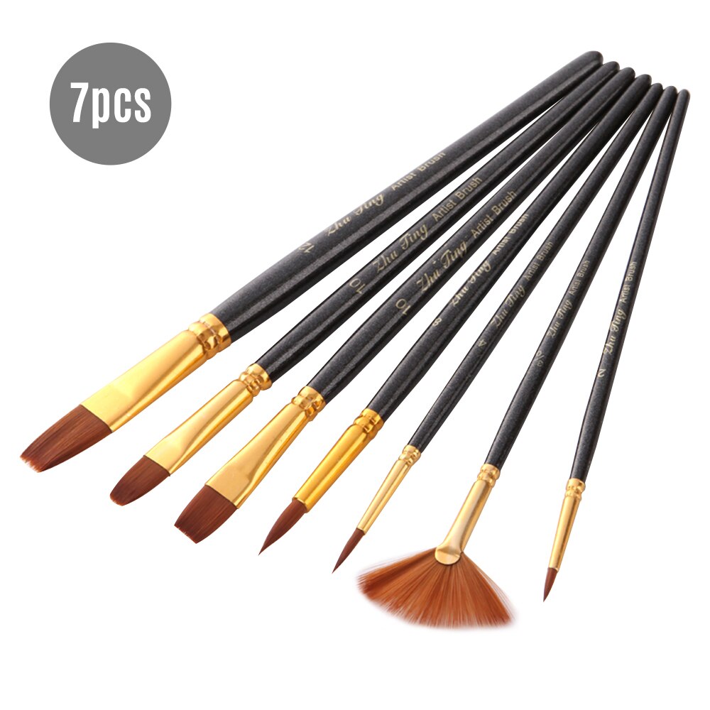 7pcs/set Art Paint Brushes Set Round & Flat & Filbert & Fan Tips Drawing Paintbrushes Nylon Hair Wooden Handle
