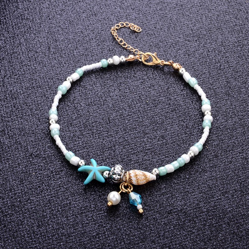 Modyle Bohemian Gesimuleerde Parel Zeester Enkelband Charms Conch Losse Halhal Barefoot Voet Ketting Voor Vrouwen Strand Sieraden