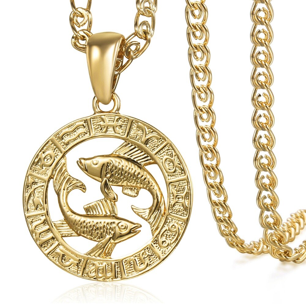 Pisces Zodiac Sign Necklaces For Women Men 585 Rose Gold Pendant Necklace Male Woman Jewelry Personal Birthday GP286