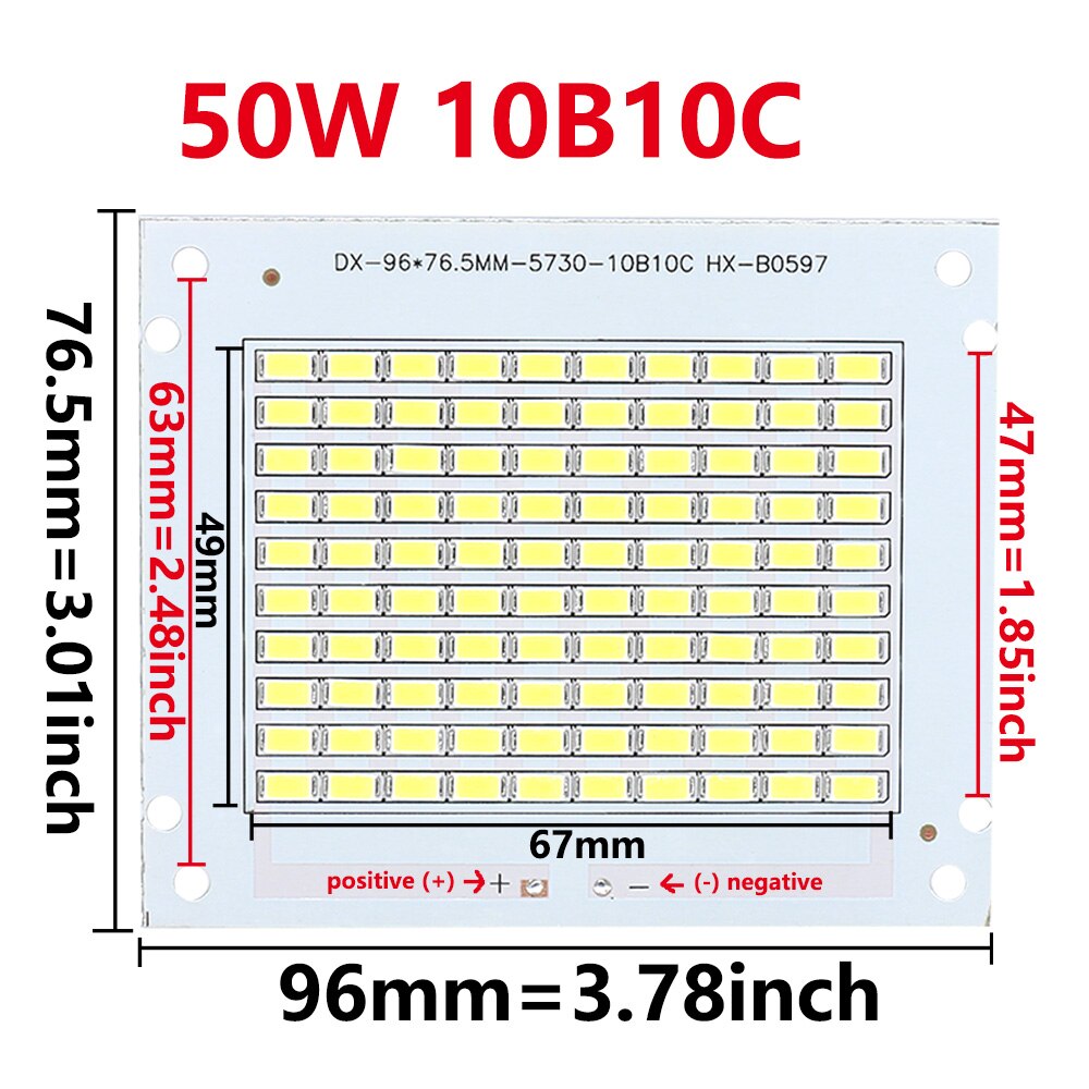 Projecteur LED à large faisceau, 50W, DC30-32V Epistar PCB SMD, 5730, blanc, 6000K, puces, plaque de ressources, bricolage