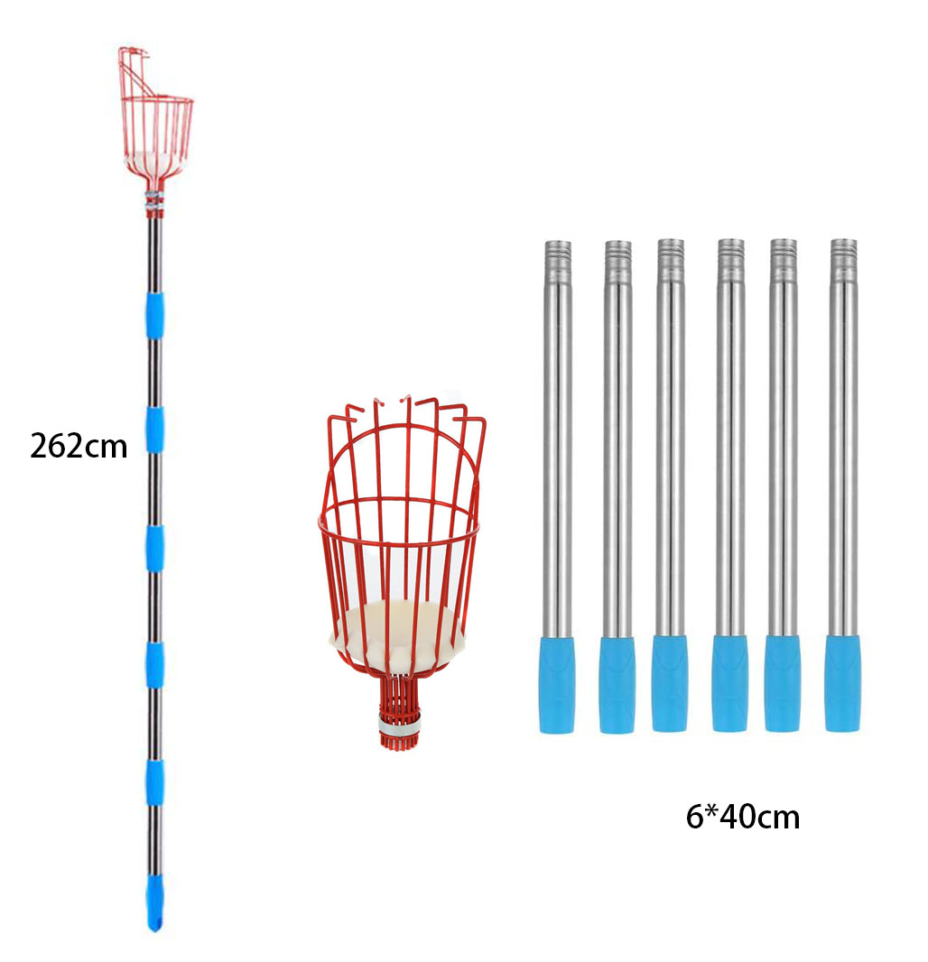 Ramasseur de fruits 260cm, panier profond réglable, pratique, collecteur de fruits, cueillette de pommes et de pêches, outils de jardin: Rouge