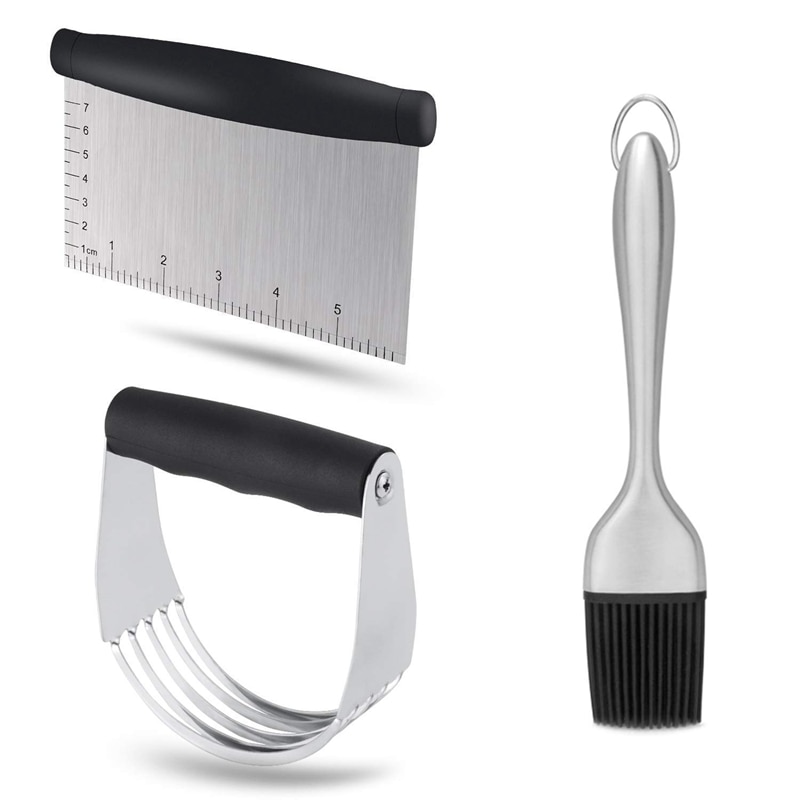 Dough Blender Stainless Steel Pastry Cutter Set, Pastry Blender+Dough Scraper + Pastry Brush, Dough Cutter/Blende