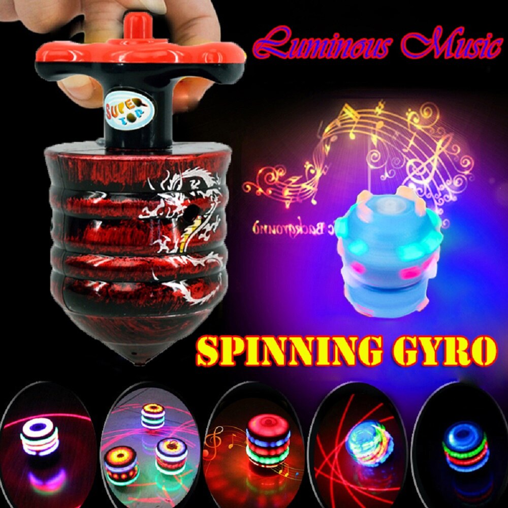 1Pc Imitatie Houten Lichtgevende Muziek Gyro Led Light Spinning Top Kleurrijke Verlichting Muziek Gyros Kids Novelty Speelgoed