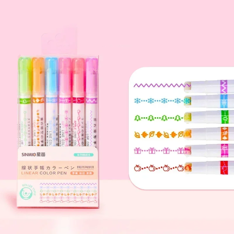 6pcs 2 Lines Colored Marker Pens 0.5mm Gel Pens Pigment Liner Highlighter DIY Drawing Painting Graffiti Pen Kawaii Stationery: Burgundy