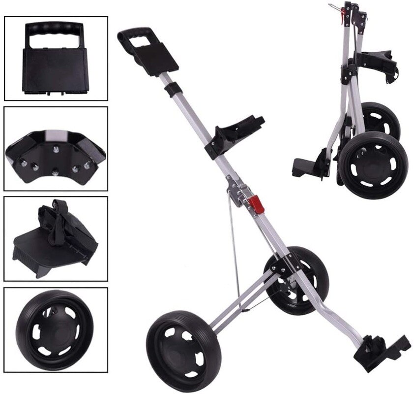 How True 2 Wheel Foldable Golf Push Cart Collapsible Golf Trolley Push Pull Golf Cart