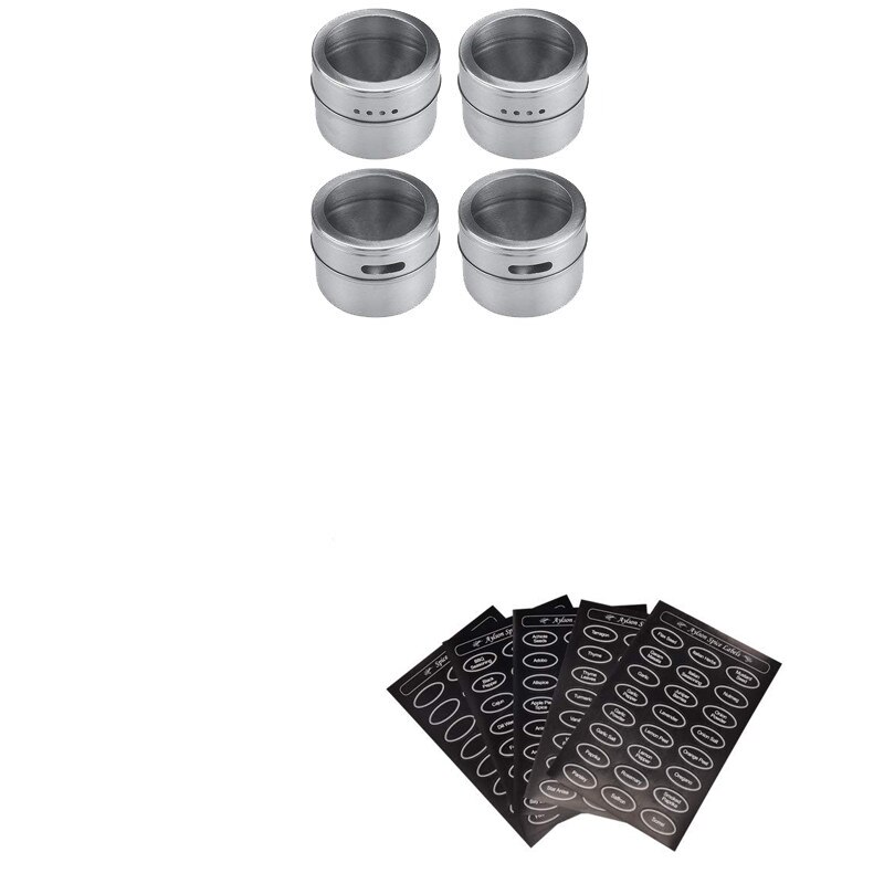 Magnetic Stainless Steel Spice Jars Tins Set with Clear Lid Labels Sticker Seasoning Pepper Spice Storage Container Jars: 4 pcs