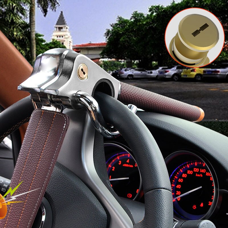 Universal Car Anti-theft Steering Wheel Lock Airbag Alarm with Key Heavy Duty Steel Anti-saw Anti-Pry Retractable Safe Tool Lock