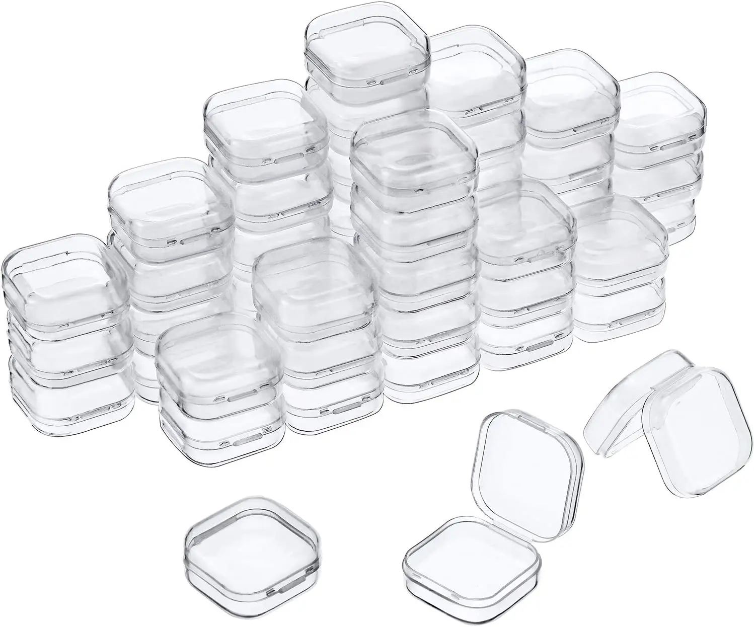 48 Packs Clear Small Plastic Containers Transparent Storage Box with Hinged Lid for Items Crafts Jewelry Package Clear Cases