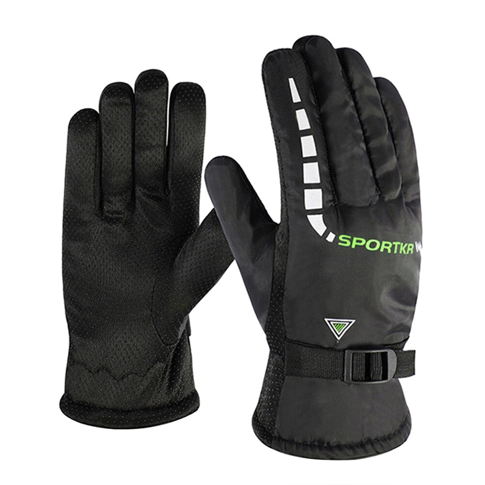 Vinter herre varme vindtætte ski fleece handsker med justerbart spænde fortykket anti-skrid cykling ski sport termiske handsker: C