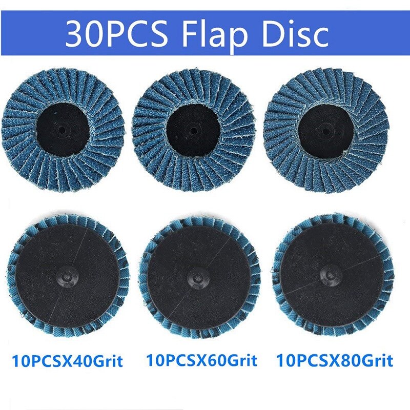 30PCS Flap Disc 2 Inch Zirconia Flat Flap Disc Roloc Roll Lock Grinding Sanding Sandpaper Wheels 40/60/80 Grits
