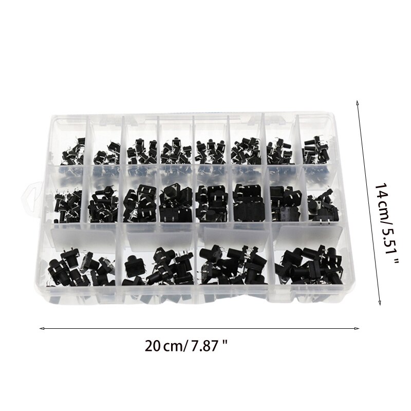 250Stck 4Stifte taktil drücken Taste schalten Mikro momentan Takt drücken Taste Schalter 20 Werte 6x6mm und 12X12mm Sortiment N0PB