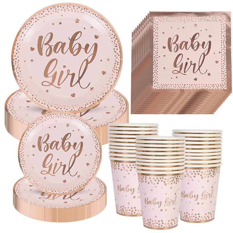 Rose Gold Wegwerp Servies Set Papieren Borden Cups Baby Meisje Verjaardag Bruiloft Bachelorette Party Decora Baby Shower Servies