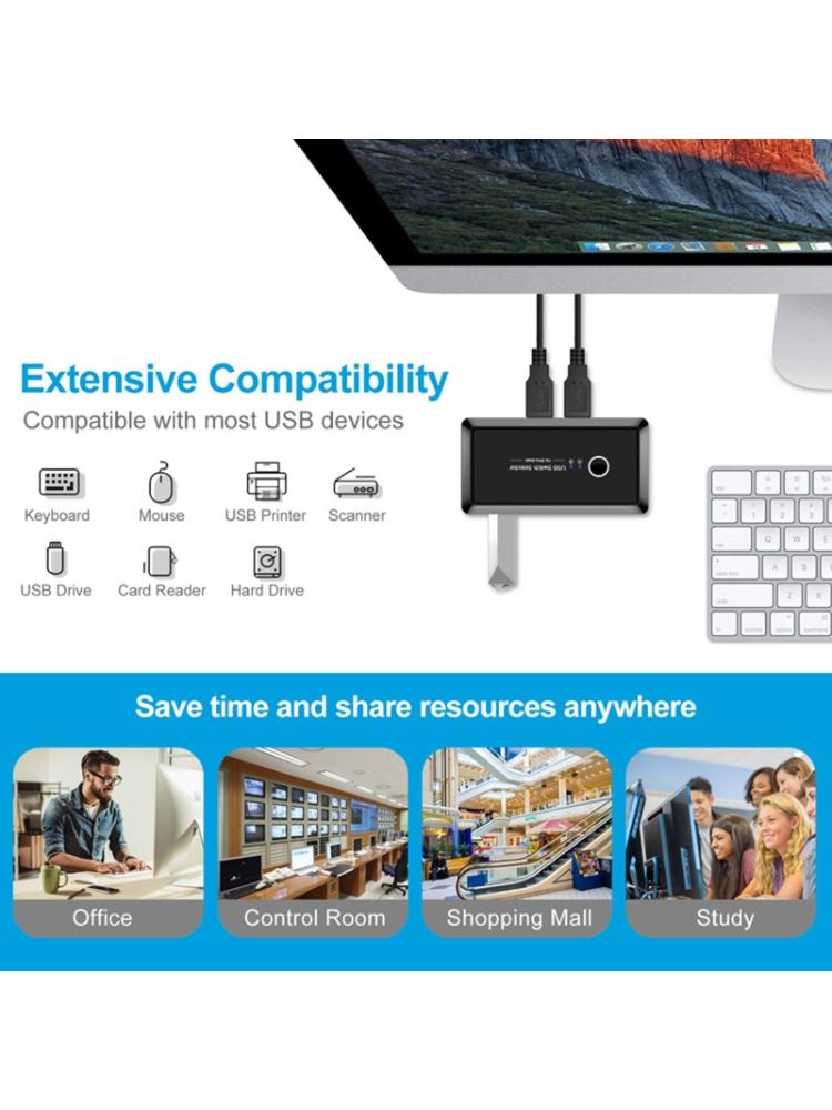 USB Switch Selector 2 Computers Sharing 4 USB Devices USB3.0 Adapter Switcher