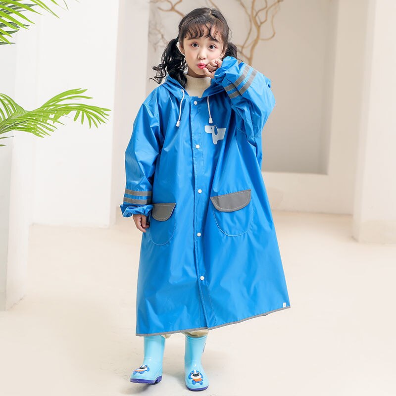 Chubasquero azul para niños de 5 a 12 años, ropa impermeable para exteriores, chubasquero para niña, traje de lluvia escolar: Azul / XL 140-155cm