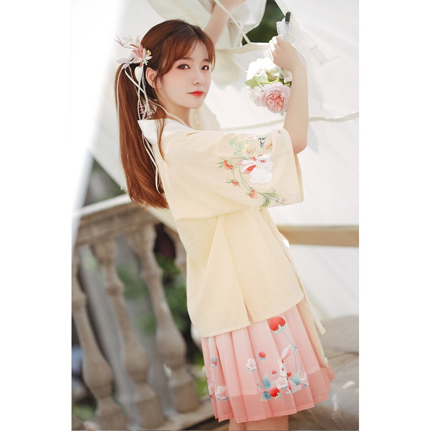 Ropa Oriental asiática de verano para mujeres Hanfu tradicional chino Hanfu, conjunto de Ropa de baile de conejo de estilo japonés