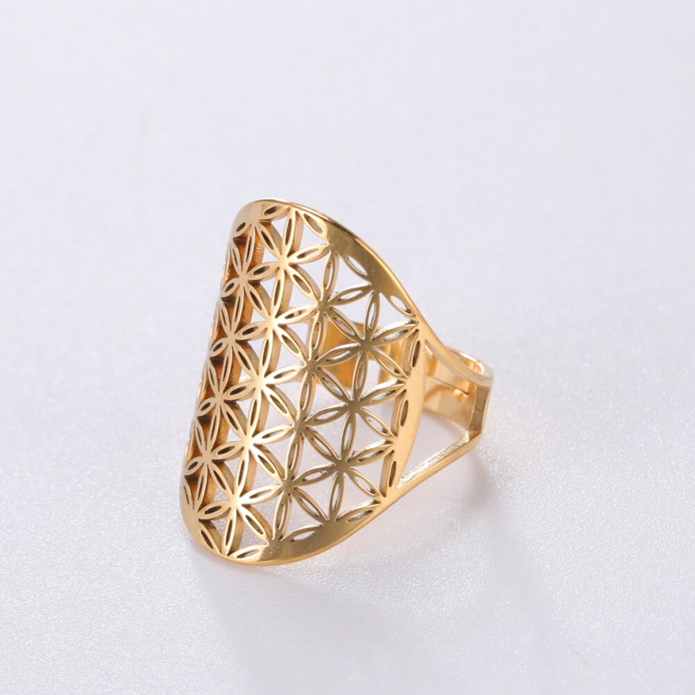 LIKGREAT Anelli regolabili con fiore della vita Vintage per le donne nuovo anello in acciaio inossidabile vichingo regalo di gioielli con amuleto con geometria sacra: Grigio