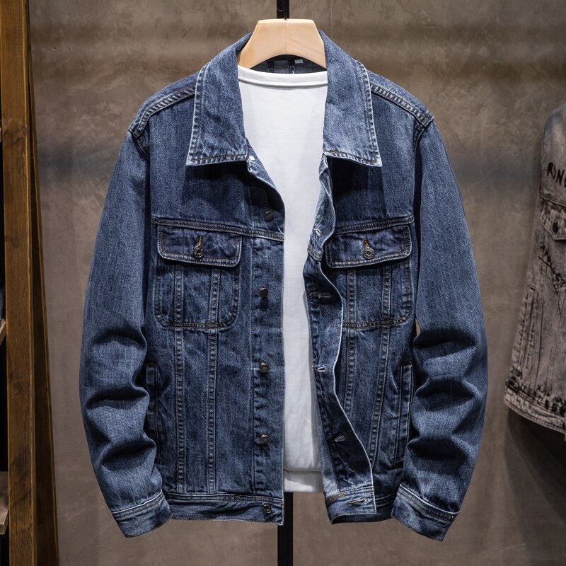Chaqueta vaquera para hombre, abrigo informal de algodón a la , ropa de de , color azul oscuro, primavera y otoño, novedad de 2022
