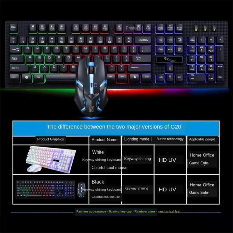 Ergonomische Gaming Toetsenbord Muis Coumbos Rainbow Backlit Lichtgevende Toetsenbord Drijvende Keycaps Mechanische Voelen Voor Pc Ps Xbox Gamer