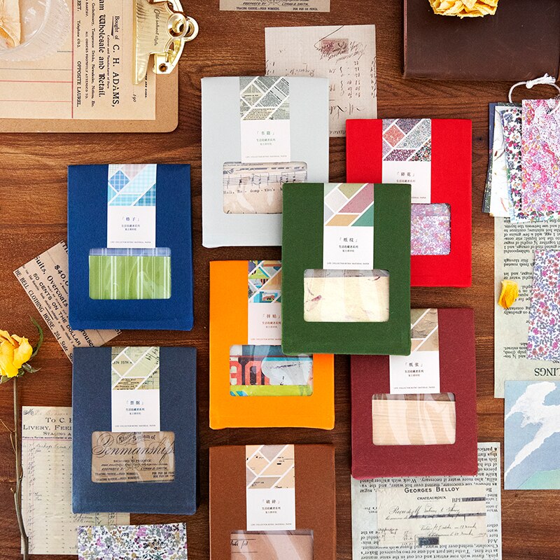 Yoofun-papeles de Material Retro, cuadrícula de Collage de libros, papel floreado, Fondo para rascar, papel decorativo para álbum de recortes, 60 unids/paquete
