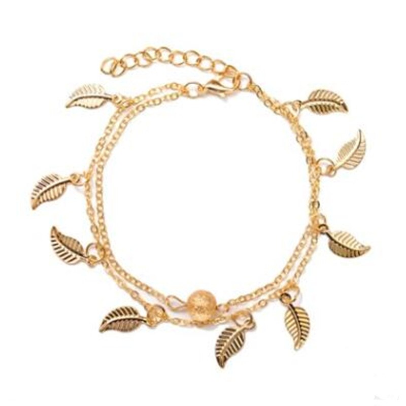 Blatt fußkettchen frauen lange kette bein armband modeschmuck weibliche strand ankle dekoration mädchen legierung fußkettchen: Gold