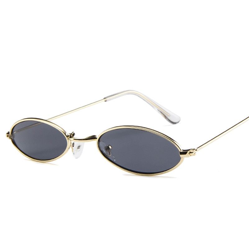 Små ovale solbriller til mænd mandlig retro metalramme gul rød vintage små runde solbriller til kvinder: Grå