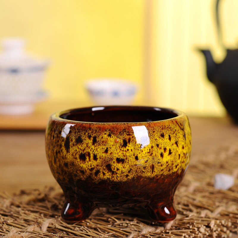 Keramiske grønne saftige blomsterpotter keramiske ovnændrede saftige planter blomsterpottehåndværk: Gul