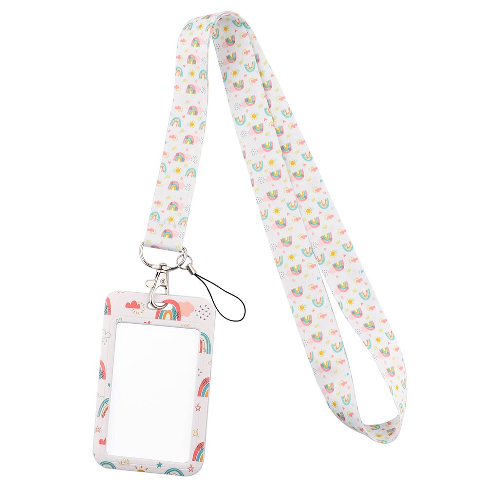 JF1397 Rainbow Lanyards ID Card Badge Holder Keychain Colorful Printing Neck Straps Keychain Cellphone Rope Teacher