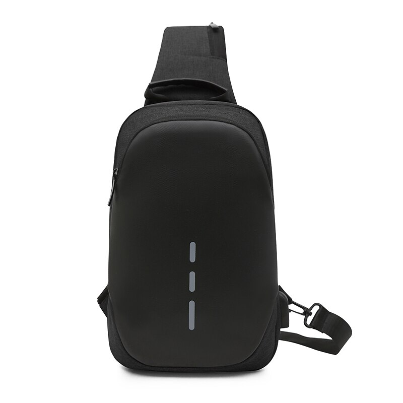 Casual Sling Nylon Chest Bag For Men USB Charging One Shoulder Short Trip Bag Crossbody Single Anti Theft Waterproof: Black