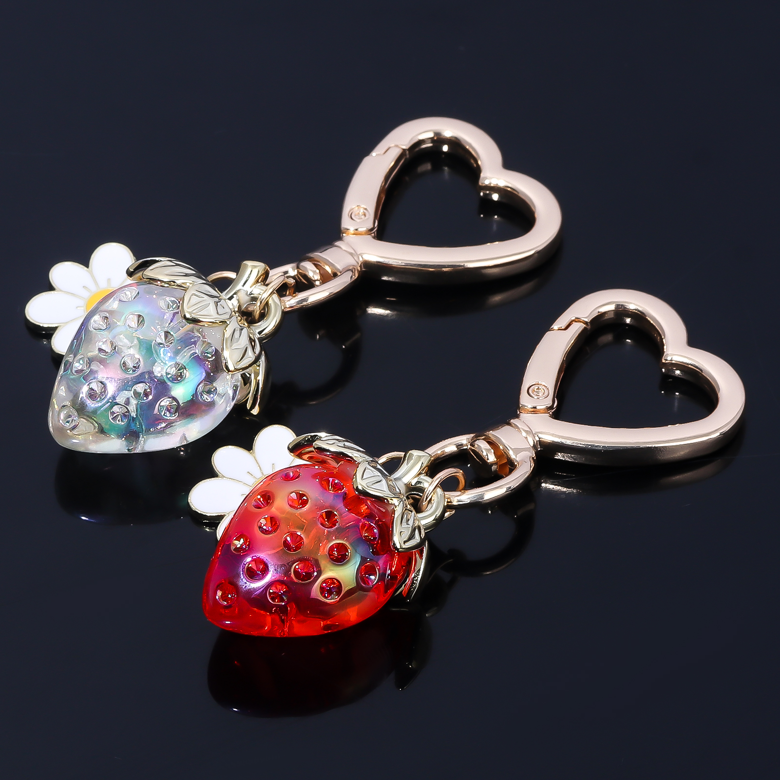 Cute Strawberry Bag Pendant Keychain Kawaii Heart Flower Daisy Key Chain for Women Girs Bag Purse Pendant Accessories