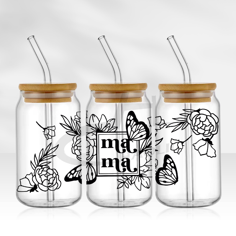 Envolturas de copa UV DTF, transferencias, del Día de la madre, pegatina para mamá, transferencia de hierro para lata de vidrio, libbey de 16oz: XL / Azul cielo
