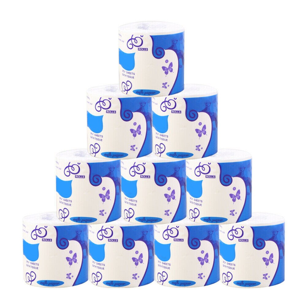 10 Rolls Toilet Paper Bulk Rolls Bath Tissue Bathroom Soft 3 Ply Skin-Friendly Household
