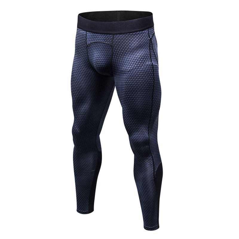 Fitness Pants Men 3D Printing Running Training Compression Sport Trouser Elastic Waist Workout Quick Dry Tight Leggings Male: Black / XL