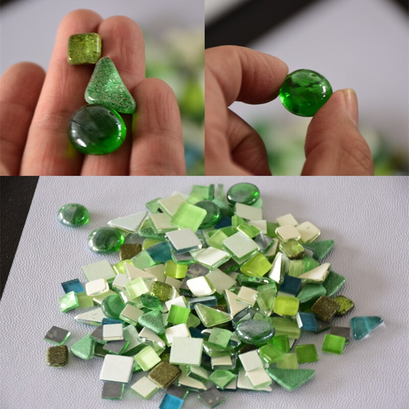 Perles de mosaïque en verre multicolores de 300g/10.58oz, rondes/triangles/carrées, pierres de mosaïque brillantes pour bricolage