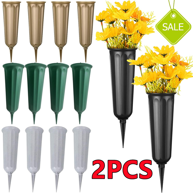 Florero de cementerio con picos, soporte de florero Floral de plástico para lápida, patio, suelo, decoraciones de marcadores de flores al aire libre, 2/1 ud.