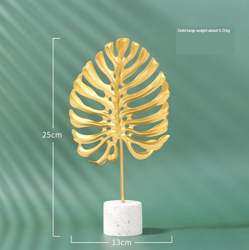 Gyllene järn ginkgo blad ornament hem tv skrivbord vin skåp dekoration modell med marmor bas konsol: 1