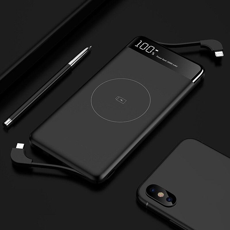 Mince 10000mAh Qi chargeur sans fil batterie externe Portable batterie externe rapide sans fil chargeur Powerbank pour Xiao mi 9 iPhone: Black