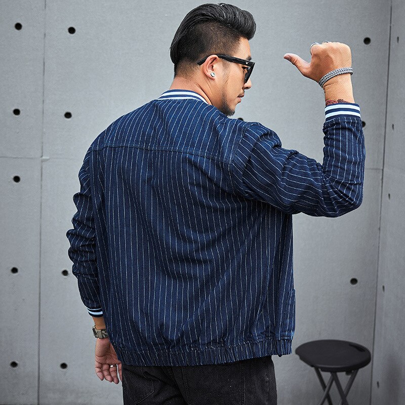 Oversize 8XL 7XL Jacket Coat Men's Stylish Loose Korean-Style Striped Jacket Men's Autumn and Winter Casual Outerwear